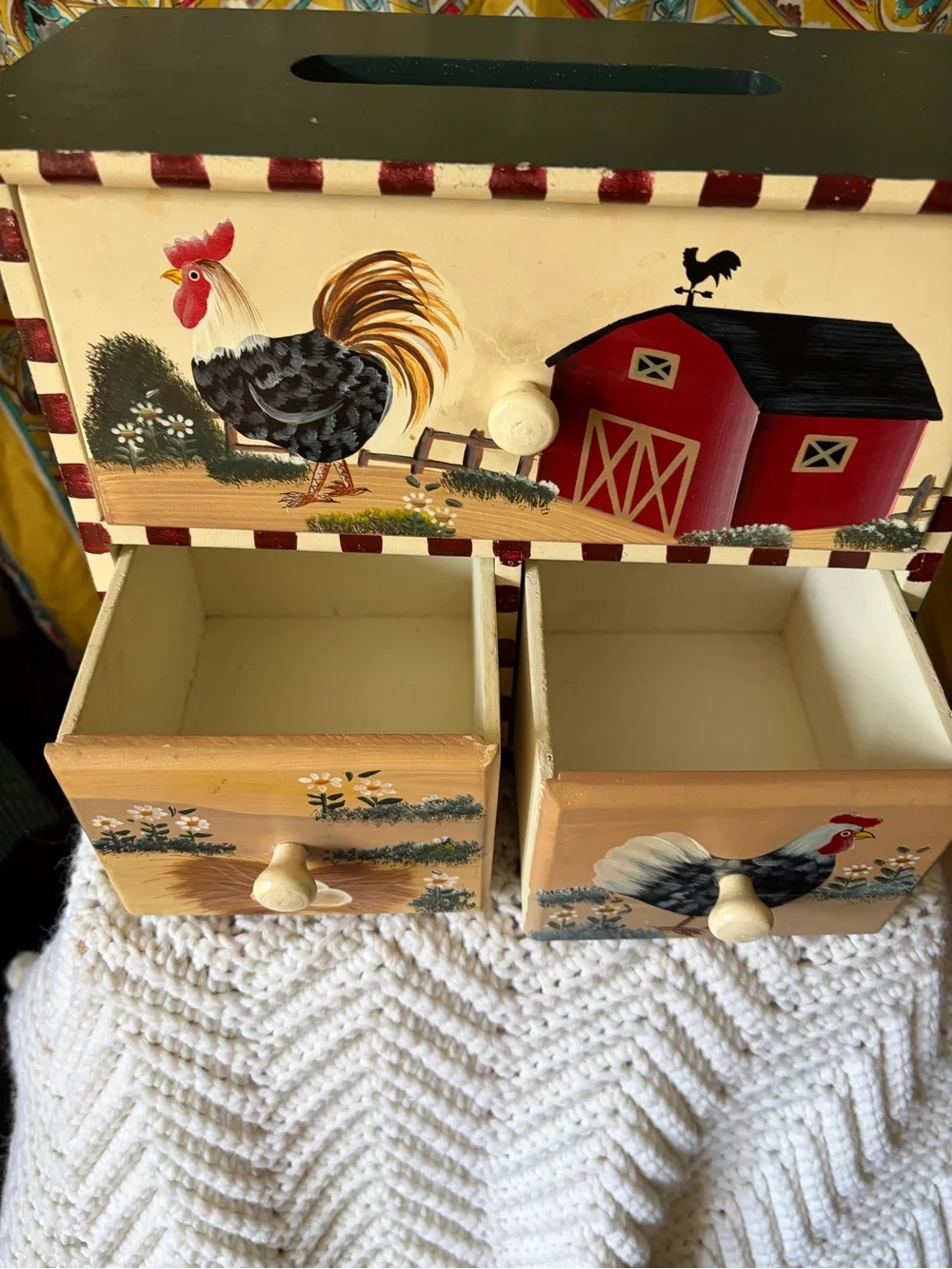Hand-Painted Farmhouse Rooster Recipe Cabinet- Cream, Red, Black